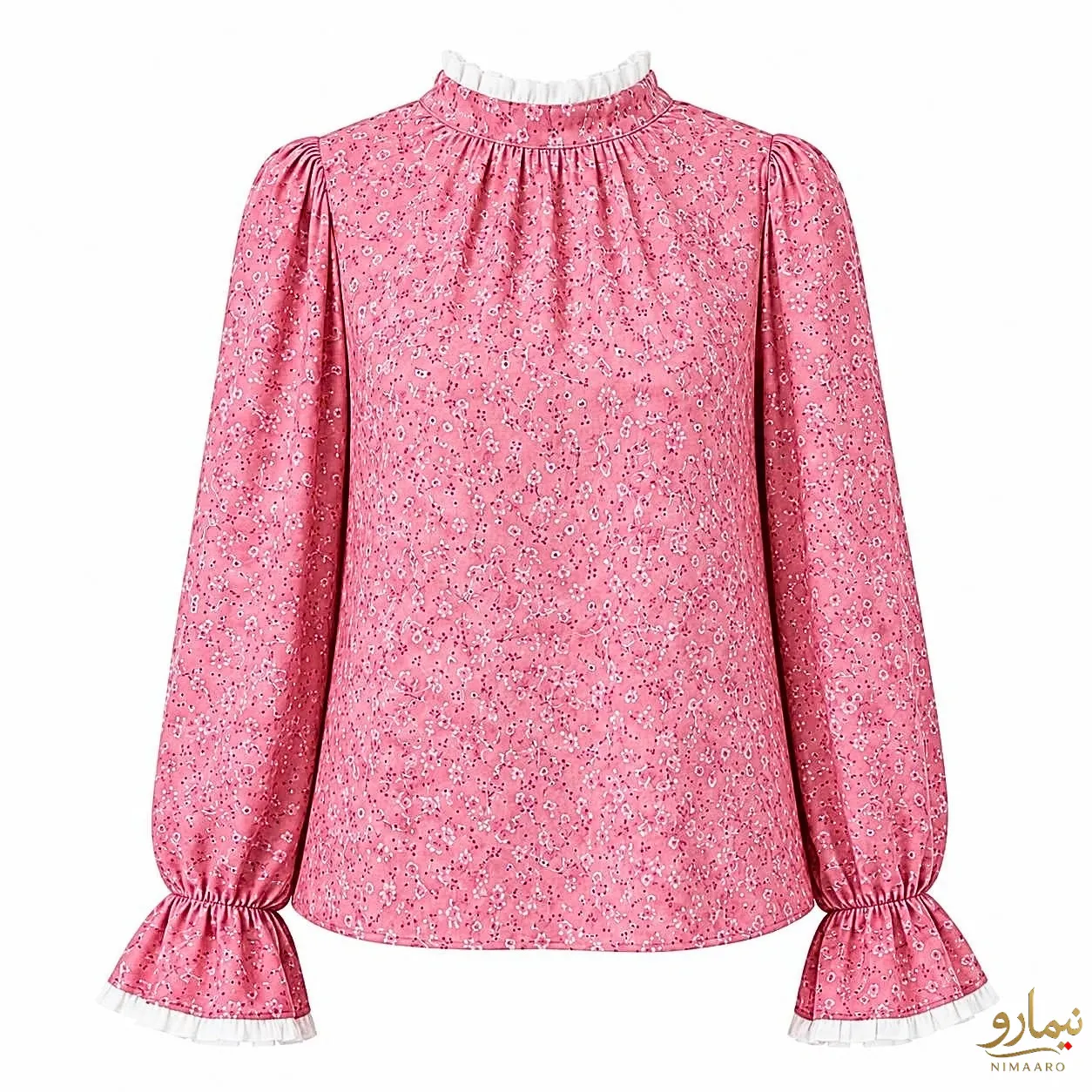 Leaf-patterned satin dress شومیز آستین عروسکی گل ریز-فروشگاه نیمارو