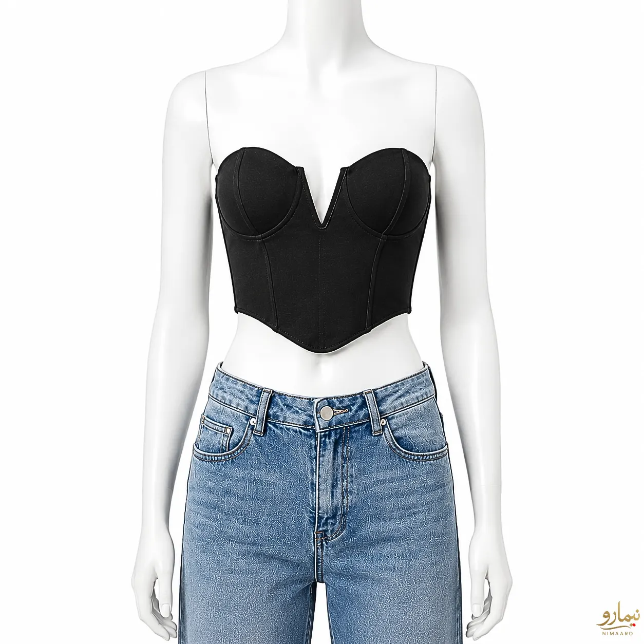 underwire-corset-crop-top-1 کراپ دکلته فنردار مشکی -فروشگاه نیمارو