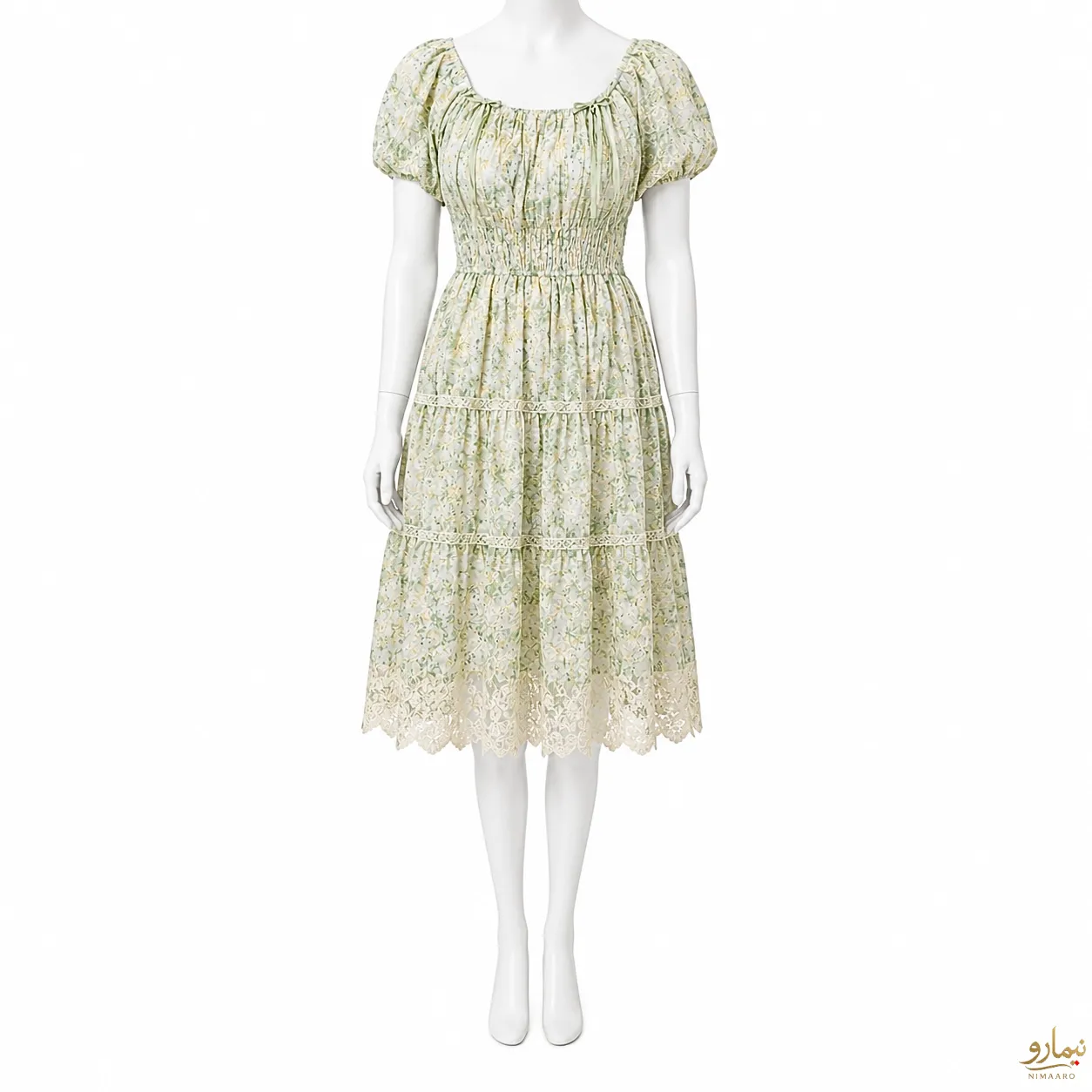 bow-detail-eyelet-dress-2 پیراهن خامه دوزی پاپیونی آبی - فروشگاه نیمارو
