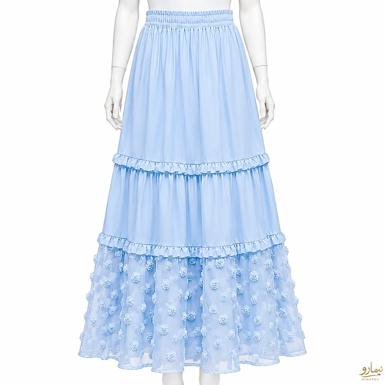mixed-media-skirt-with-rose-motif-tulle-4 دامـن ترکیبی با تور گل رزی آبی - فوشگاه نیمارو