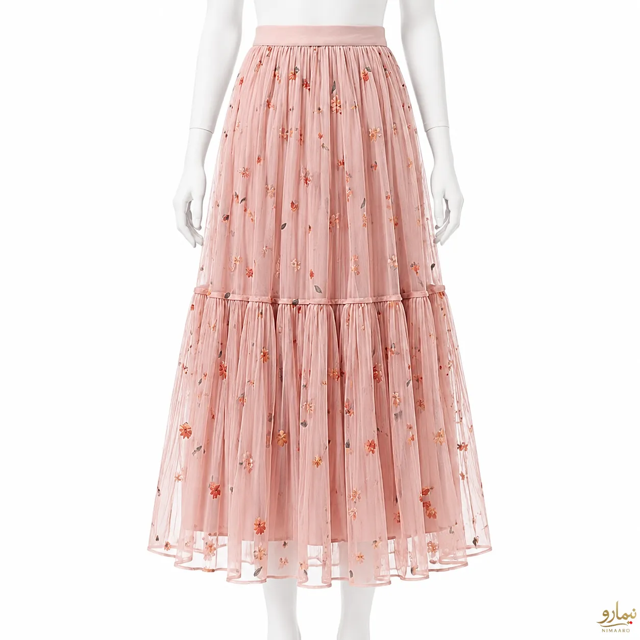 multicolor-floral-tulle-skirt-2 دامن تور گل رنگی صورتی - فروشگاه نیمارو