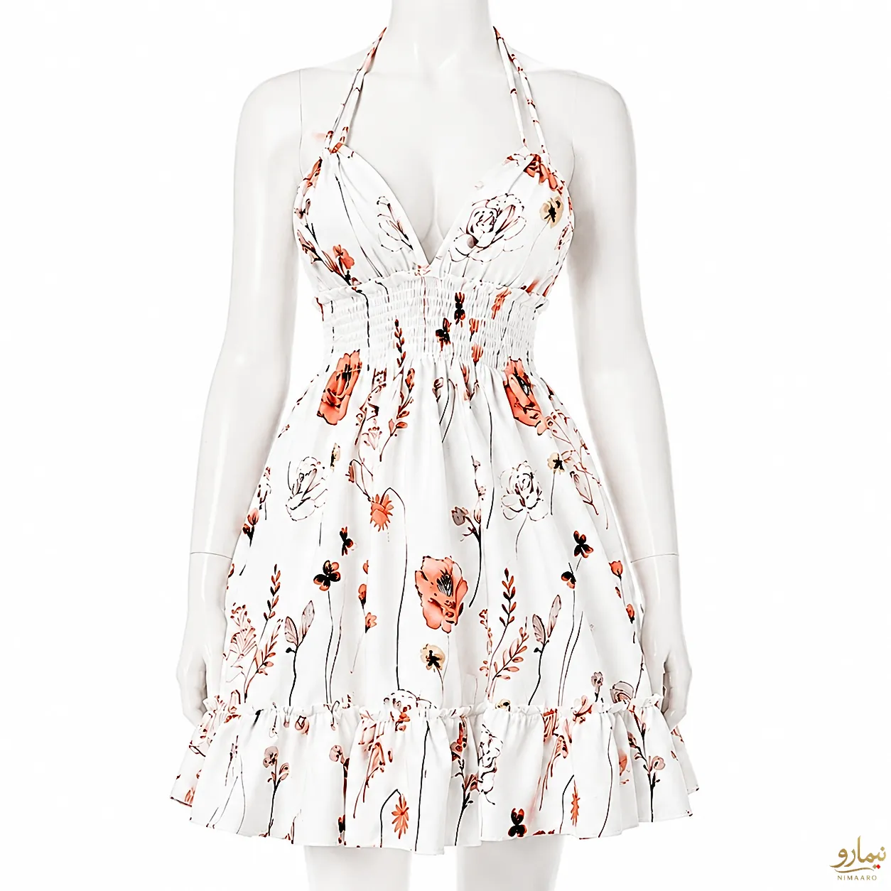 bold-floral-print-mini-dress-2 پیراهن کوتاه گل رنگی - فروشگاه نیمارو