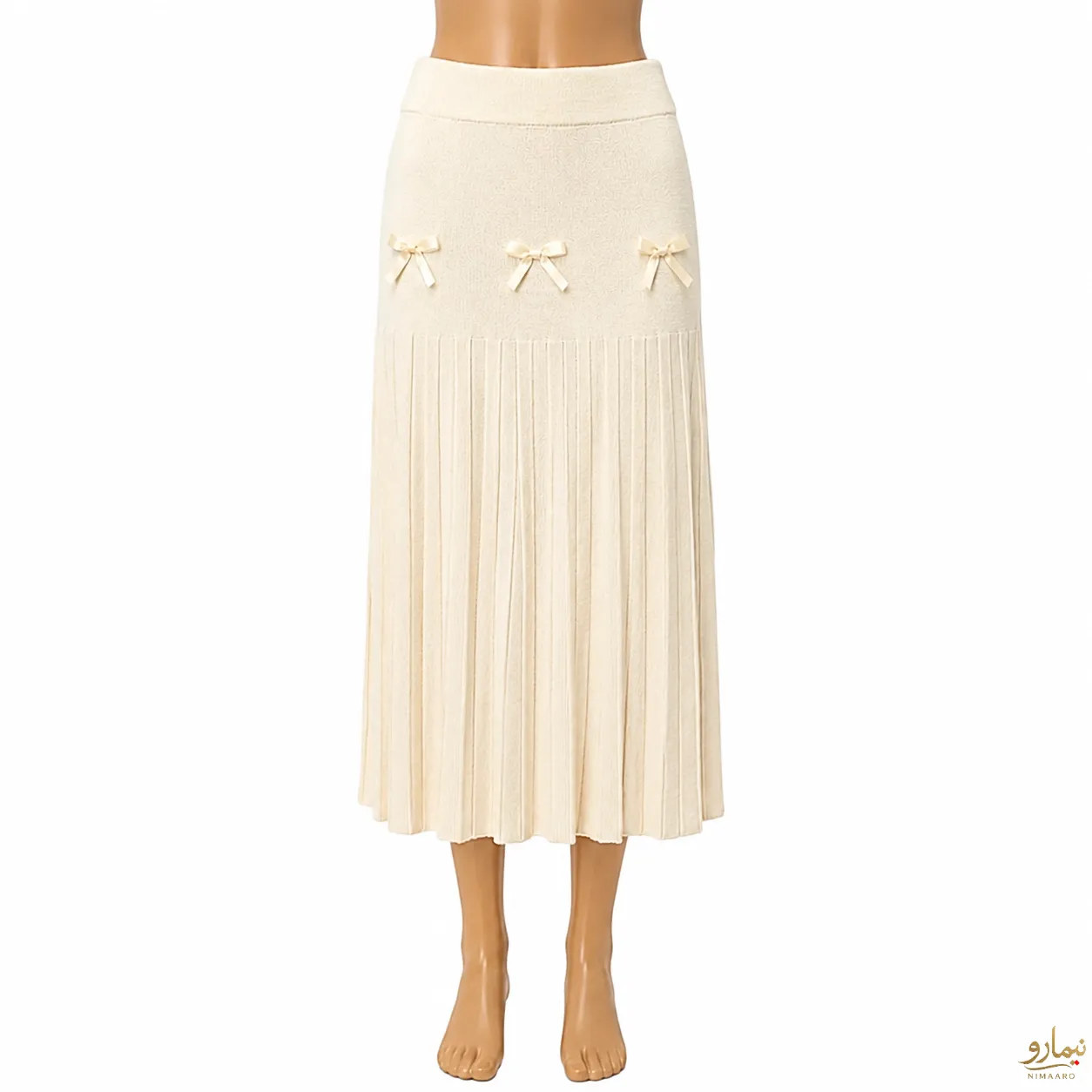 bow-detail-knit-skirt-1 دامن بافت پاپیونی شیری - فروشگاه نیمارو