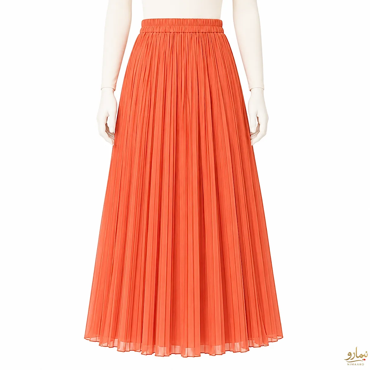 cascade-pleated-skirt-3 دامن پلیسه آبشاری نارنجی - فروشگاه نیمارو