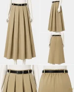 دامن کلاسیک کرپ کج راه پیلی کات کرم - فروشگاه نیمارو