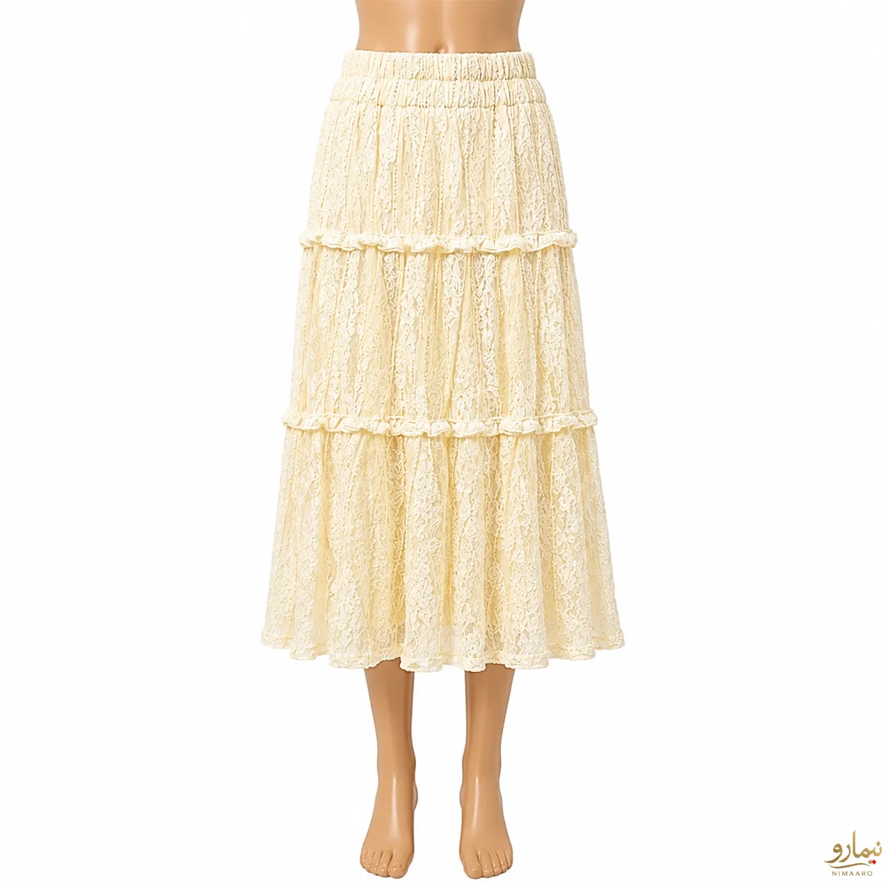 lace-trimmed-velvet-skirt-2 دامن مخمل نوار گیپور شیری - فروشگاه نیمارو