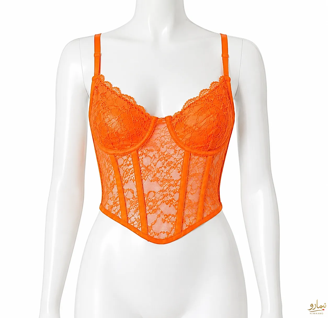 lace-underwire-corset-top-3 تاپ دانتل فنردار نارنجی - فروشگاه نیمارو