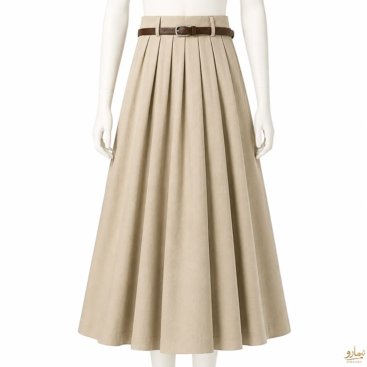 pleated-cotton-silk-skirt-3 دامـن کتان سیلک پیلی دار کرم -فروشگاه نیمارو