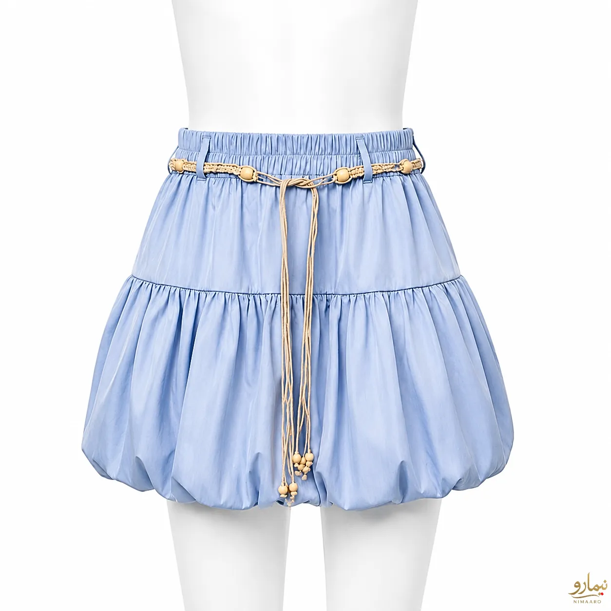 short-belted-balloon-skirt-2 (2) دامن بالنی کوتاه کمربند دار آبی - فروشگاه نیمارو