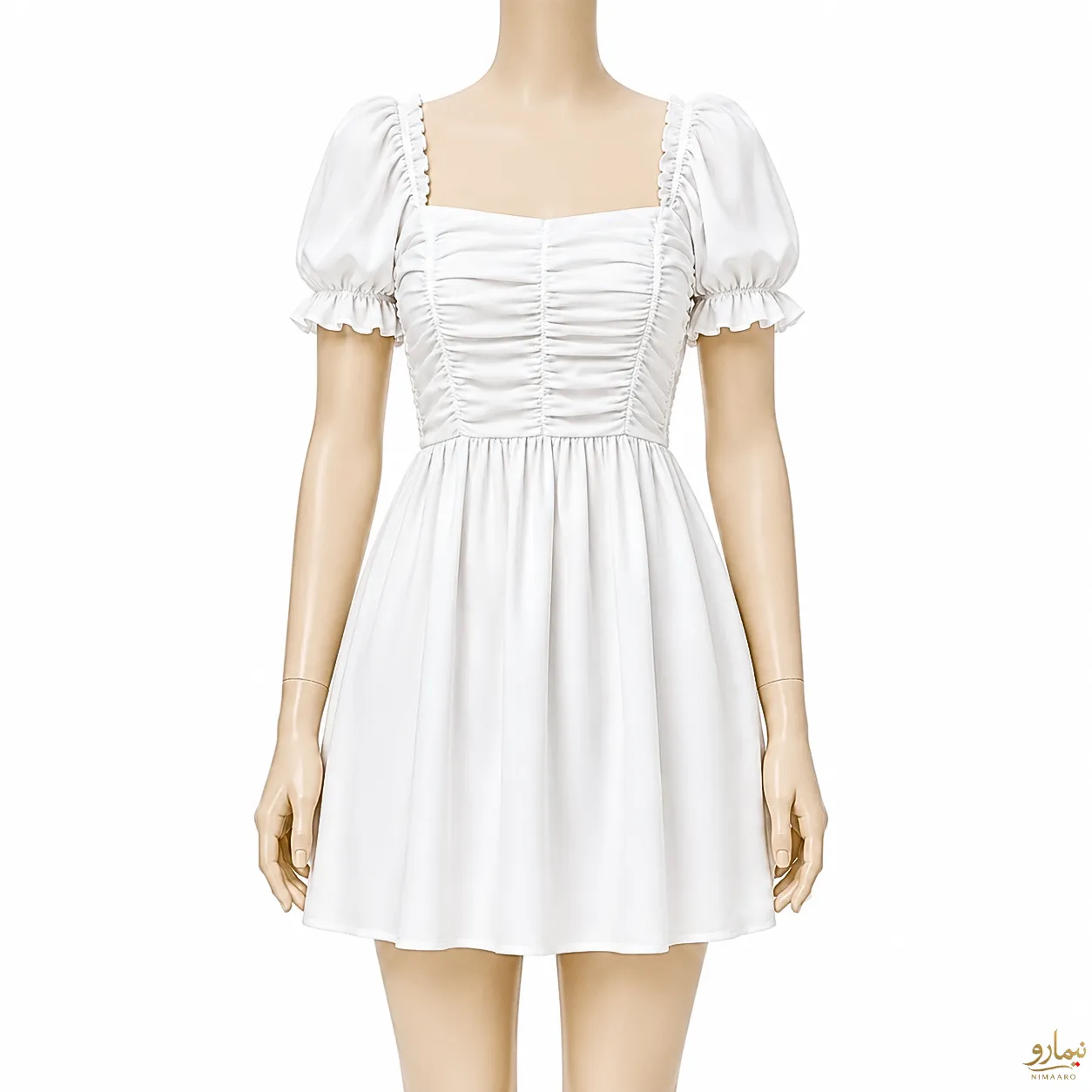 simple-ruched-tulle-dress-2 پیراهن تور ساده چین سفید - فروشگاه نیمارو