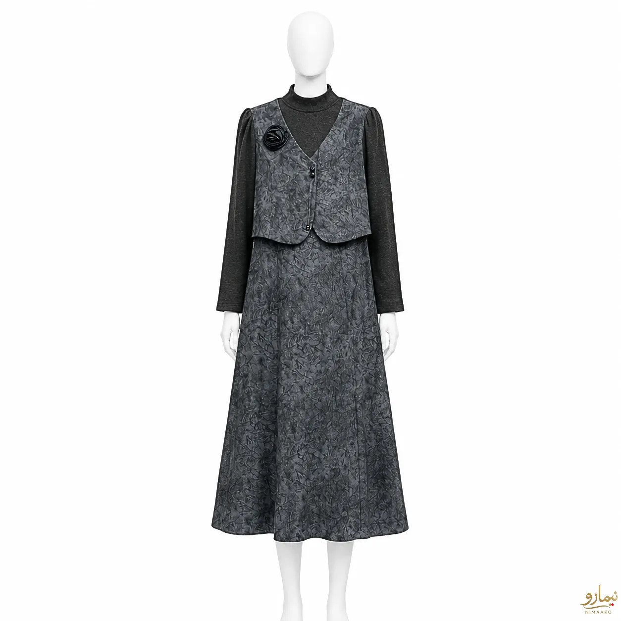 winter-clothes-1 (17) پیراهن طرحدار گل برجسته طوسی - فروشگاه نیمارو