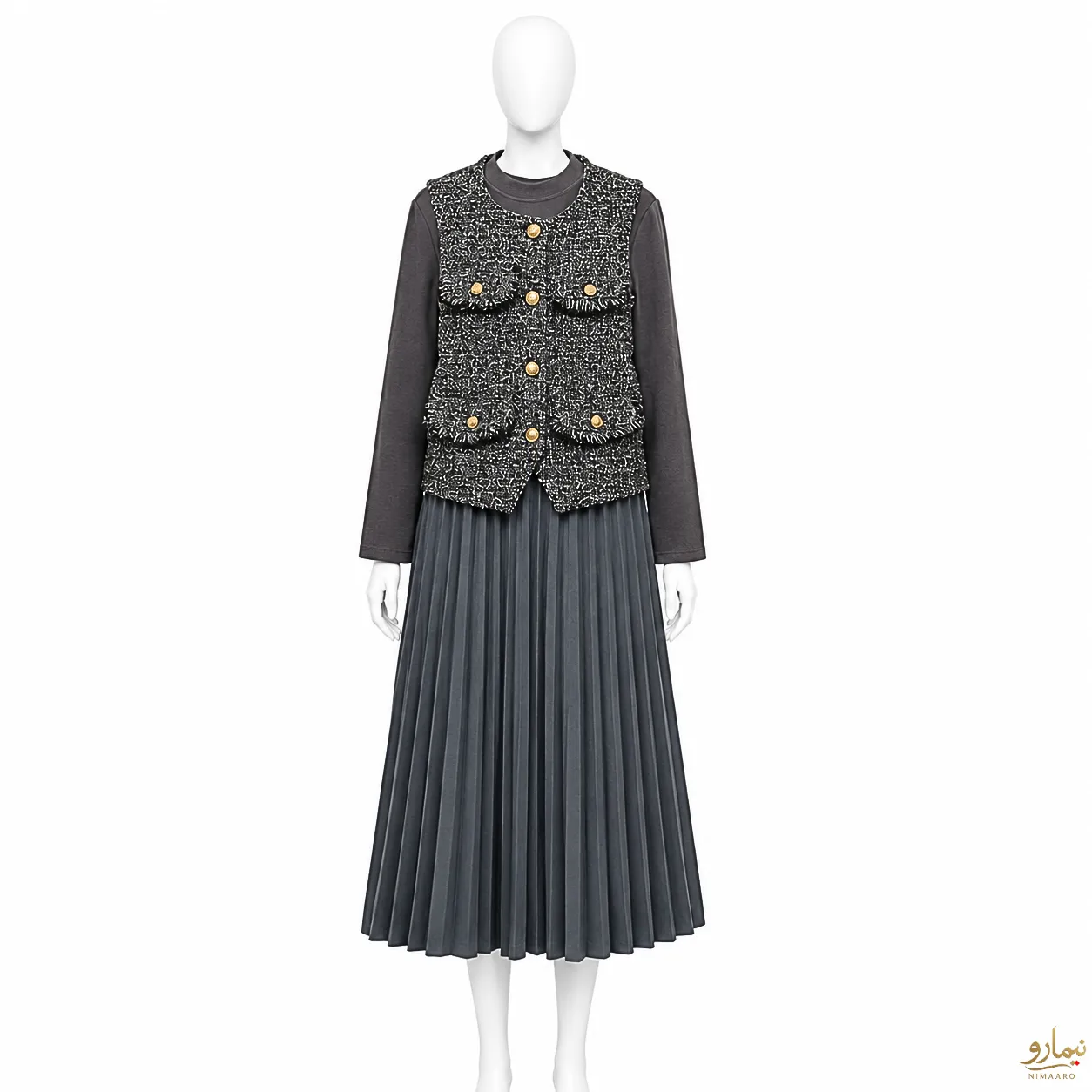 winter-clothes-1 (19) دو تیکه پیراهن و جلیقه فوتر بافت رنگ طوسی - فروشگاه نیمارو