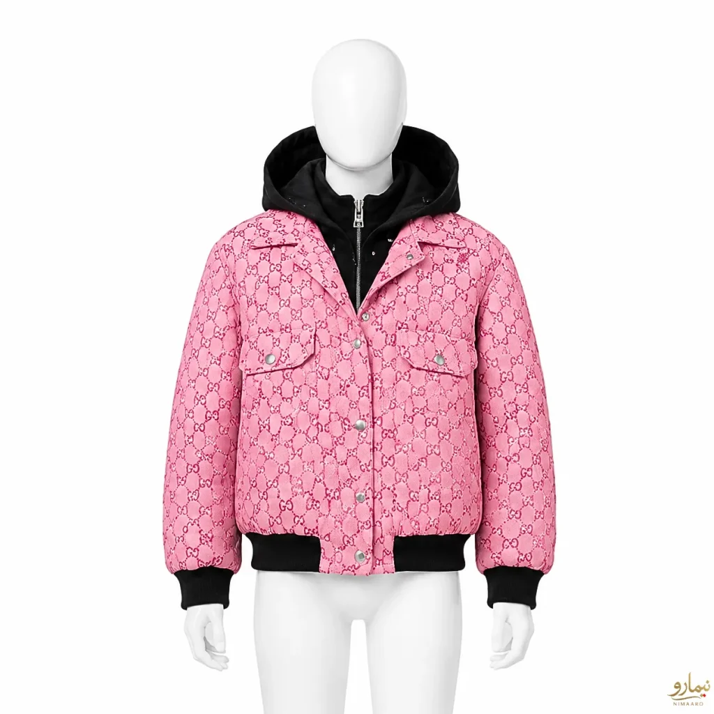 کاپشن ترکیبی زیپ و دکمه Gucci صورتی - فروشگاه نیمارو