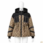 کاپشن ترکیبی کمر گتر Gucci قهوه ای - فروشگاه نیمارو