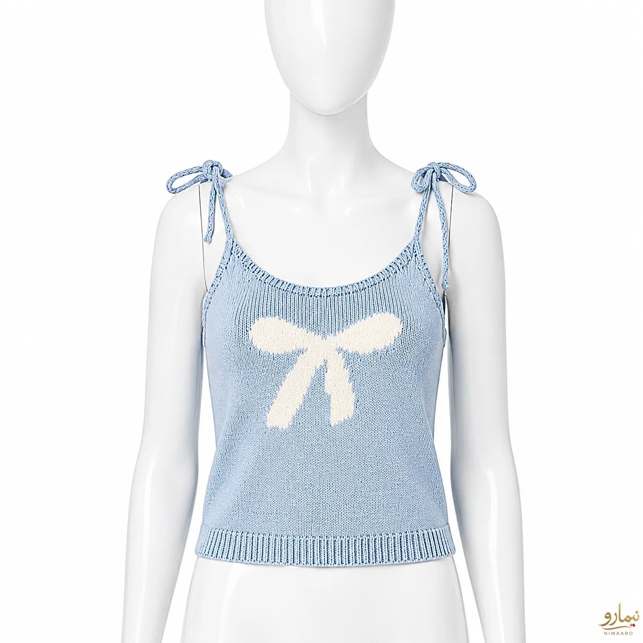 winter-clothes-1 (59) تاپ بافت بند گره ای پاپیونی آبی - فروشگاه نیمارو