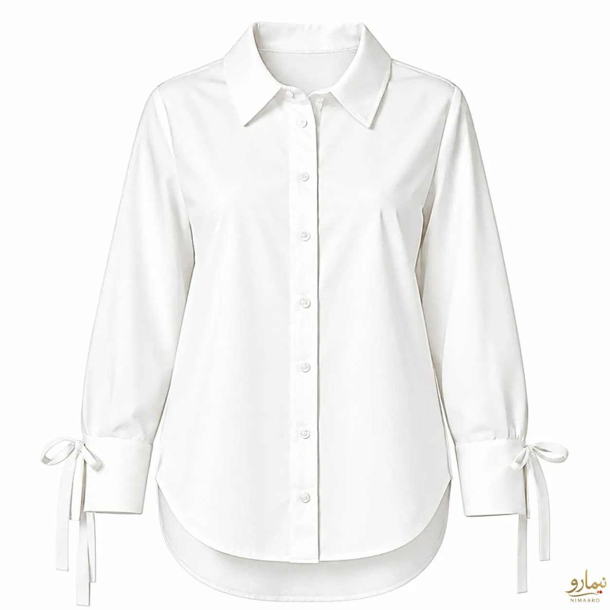bow-sleeve-shirt-collar-blouse-1 شومیز یقه مردانه آستین پاپیونی سفید - فروشگاه نیمارو