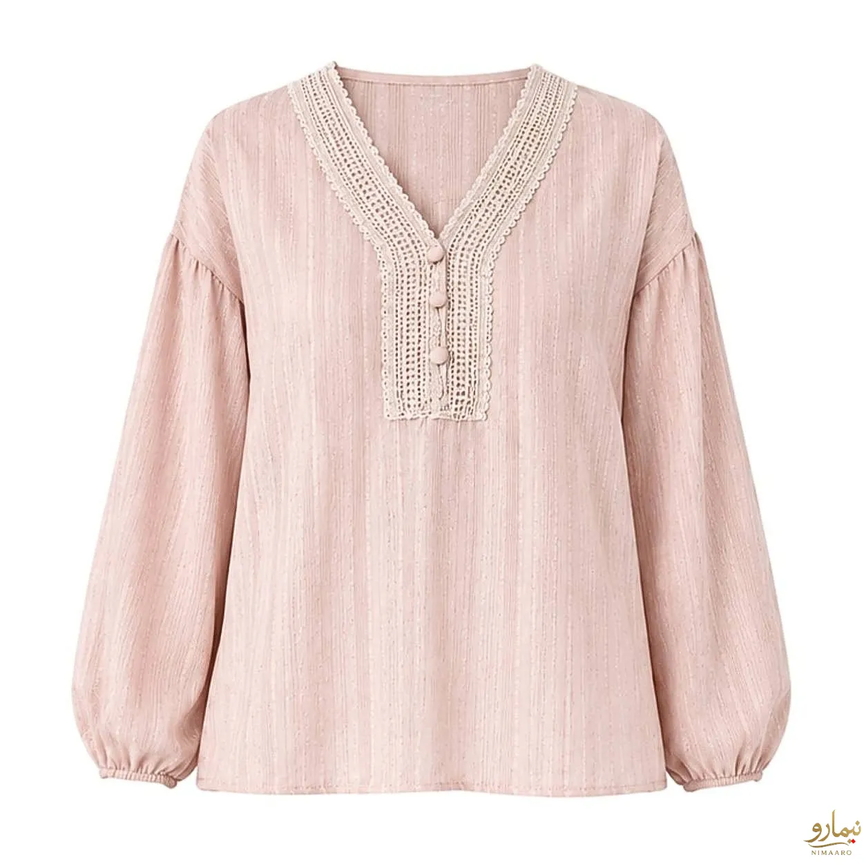 linen-v-neck-blouse-1 شومیز لینن یقه هفت صورتی - فرپوشگاه نیمارو