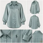 شومیز ساتن ابریشم POLO سبز آبی - فروشگاه نیمارو