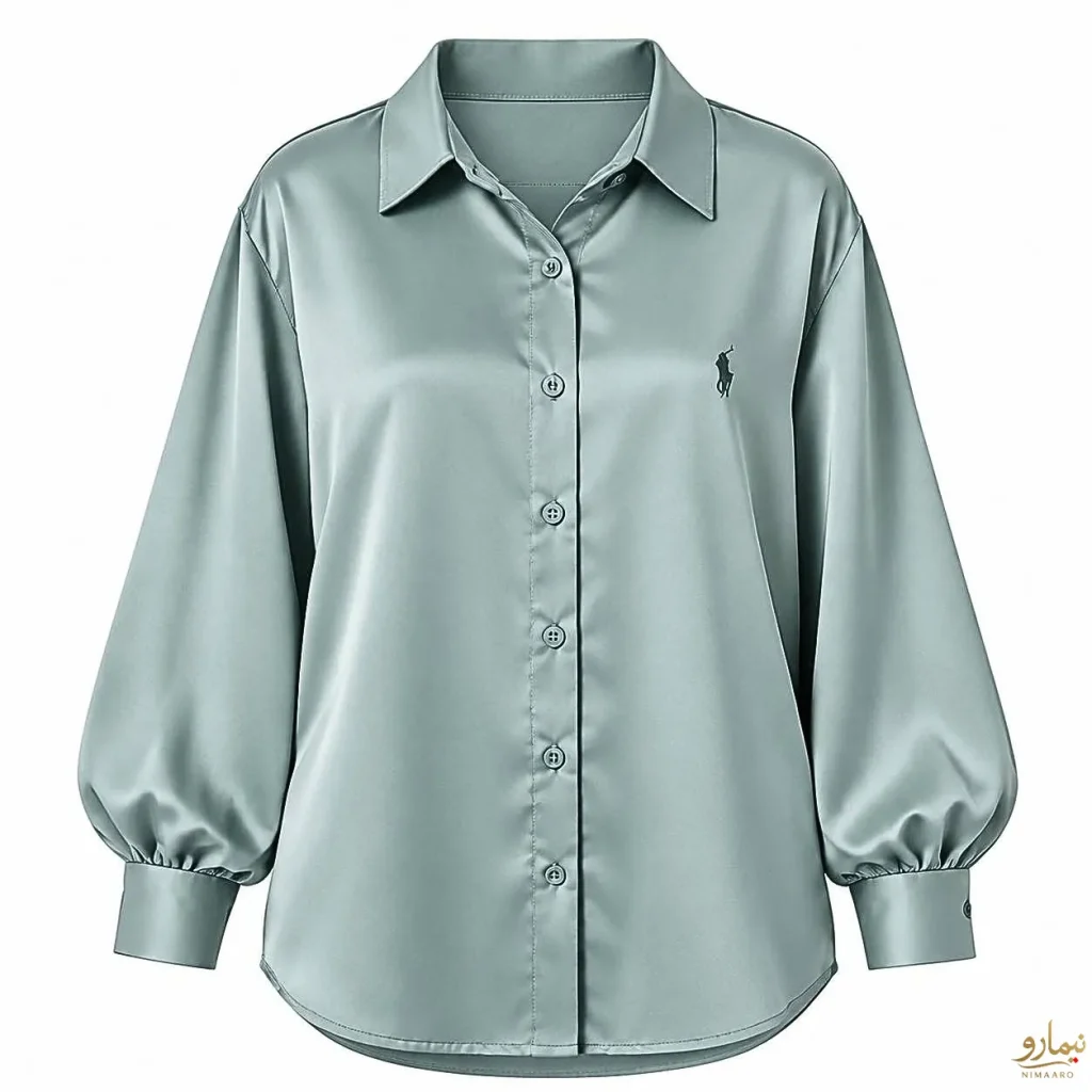 شومیز ساتن ابریشم POLO سبز آبی - فروشگاه نیمارو