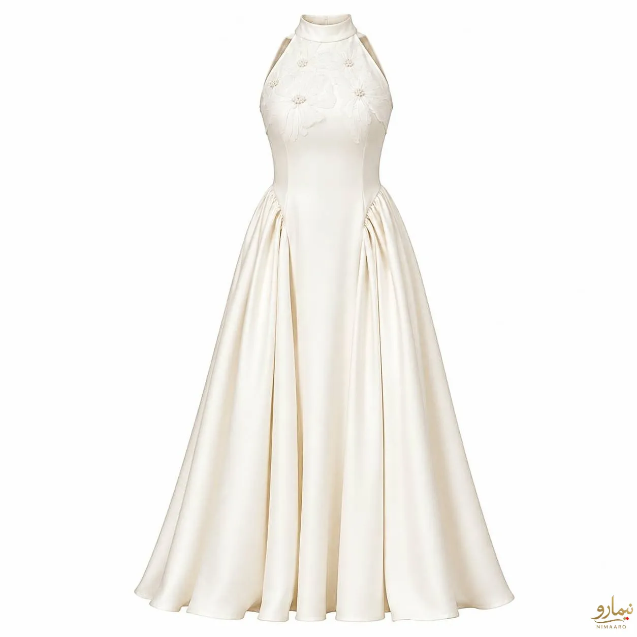 pearl-embellished-3d-floral-maxi-dress-2 پیراهن بلند گل برجسته مرواریدی شیری - فروشگاه نیمارو